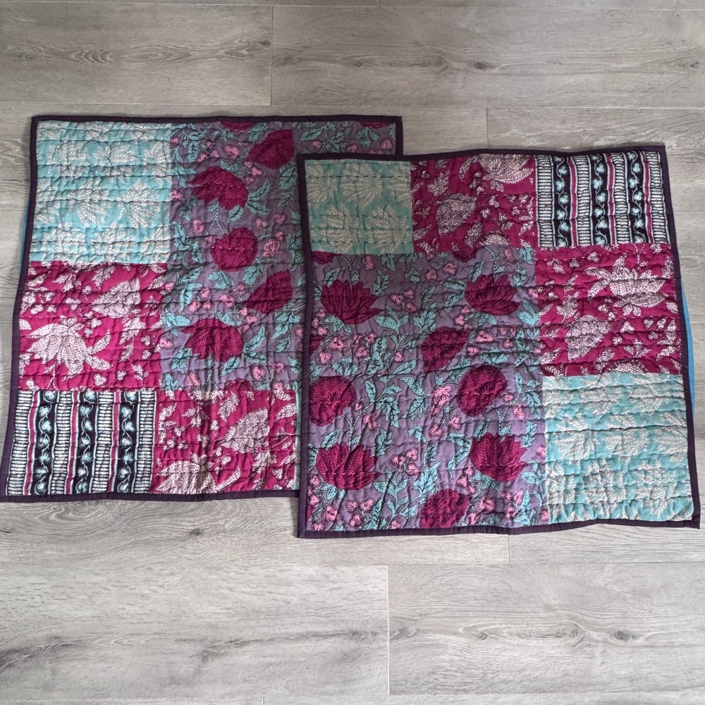Sundance Euro Quilted Pillow Shams Set of 2 Cotton Floral Patchwork Magenta Teal